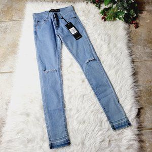 Criminal Damage 2867 Womens Raw Skinny Jeans Ice Wash